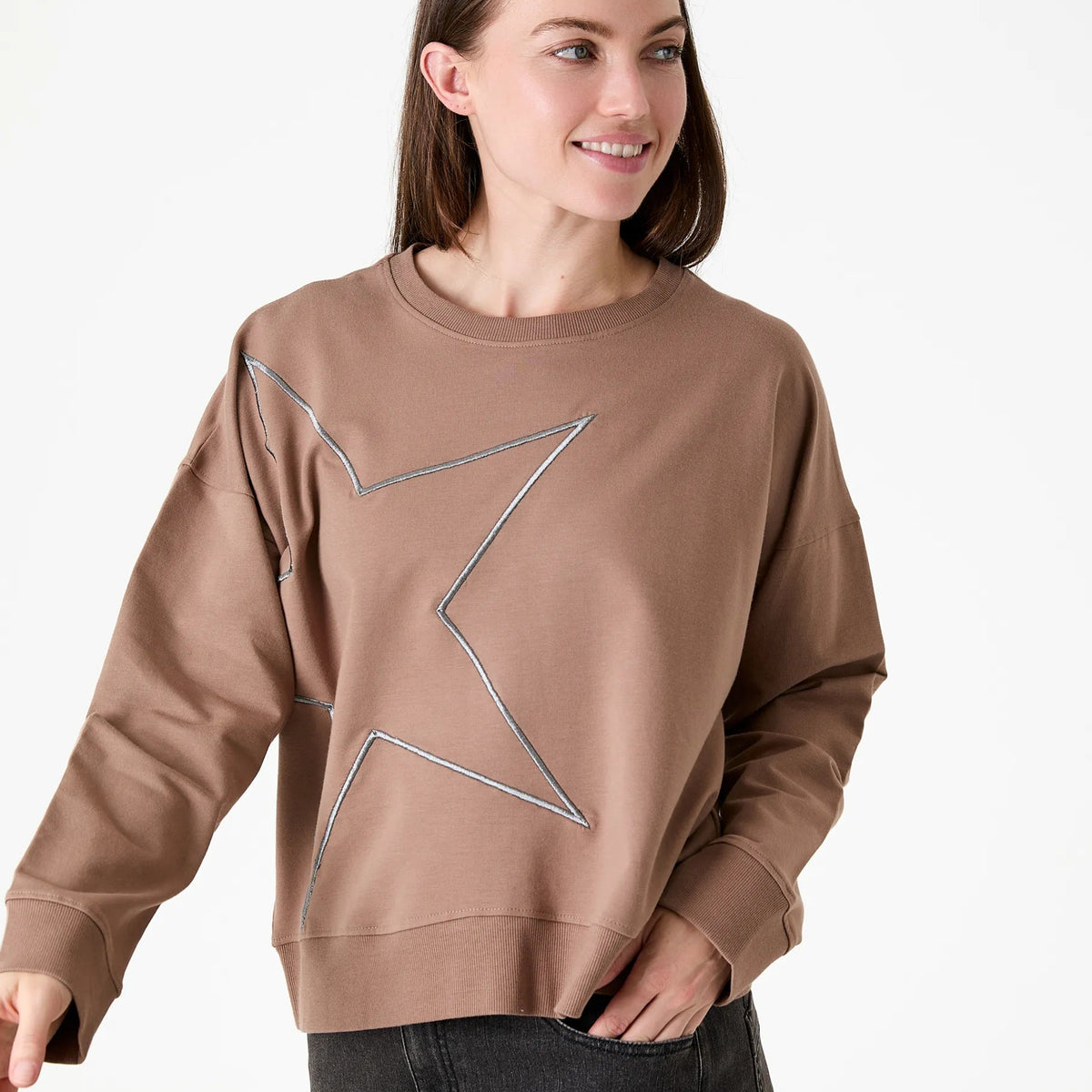 Star Embroidery Crew Neck Sweatshirt