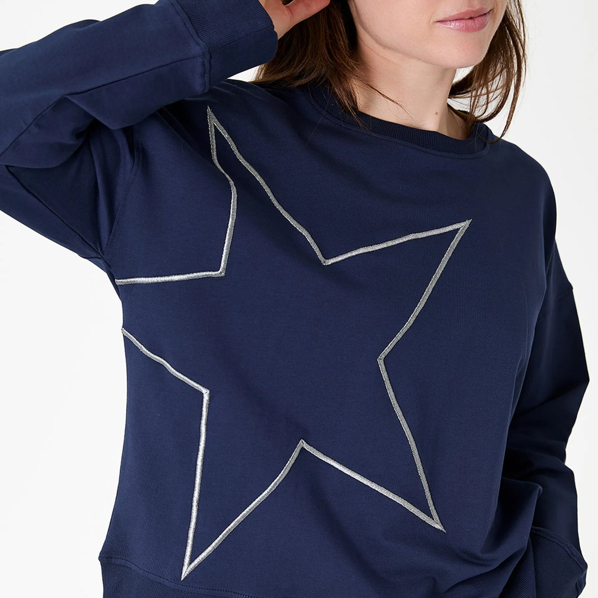 Star Embroidery Crew Neck Sweatshirt