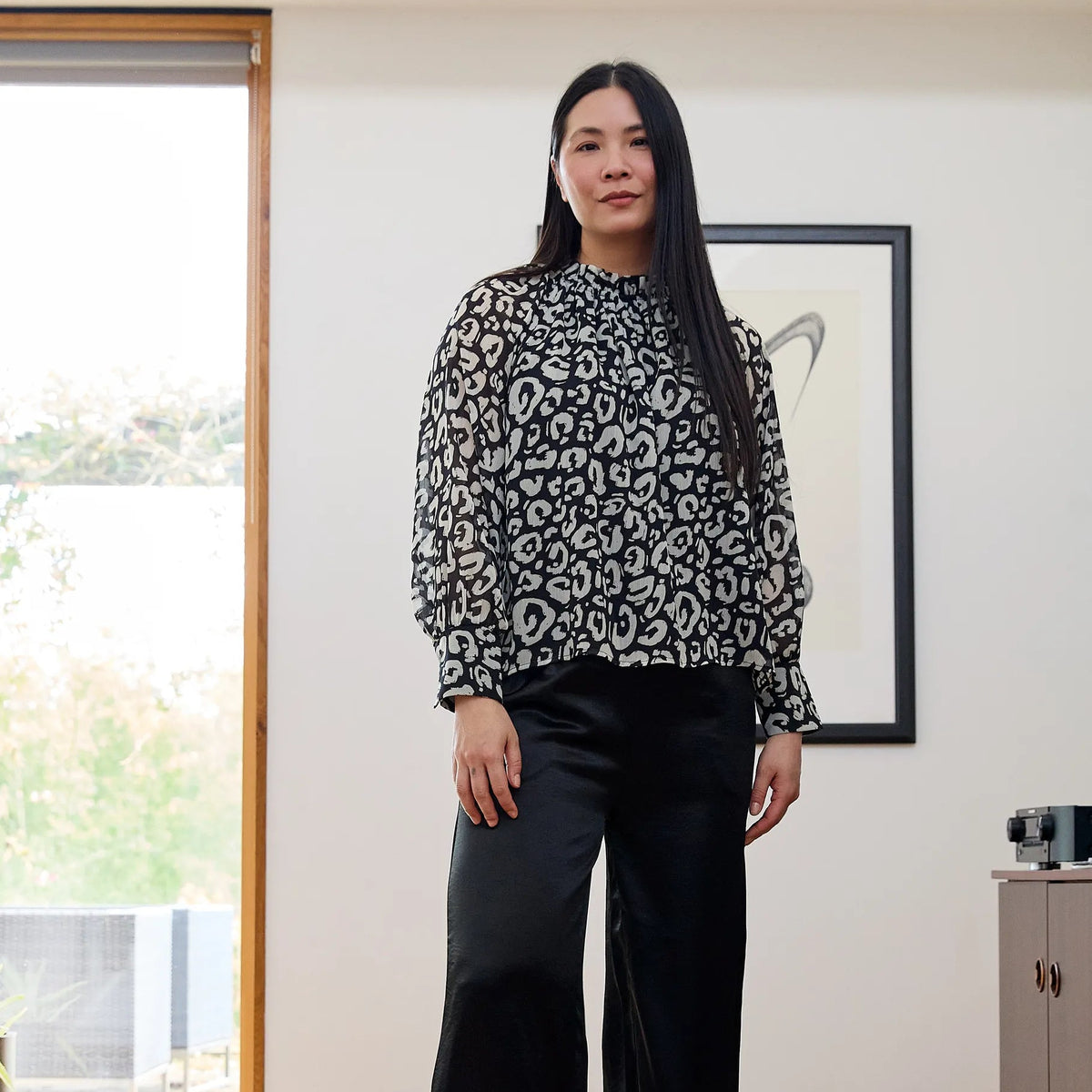 Painterly Leopard High Neck Blouse