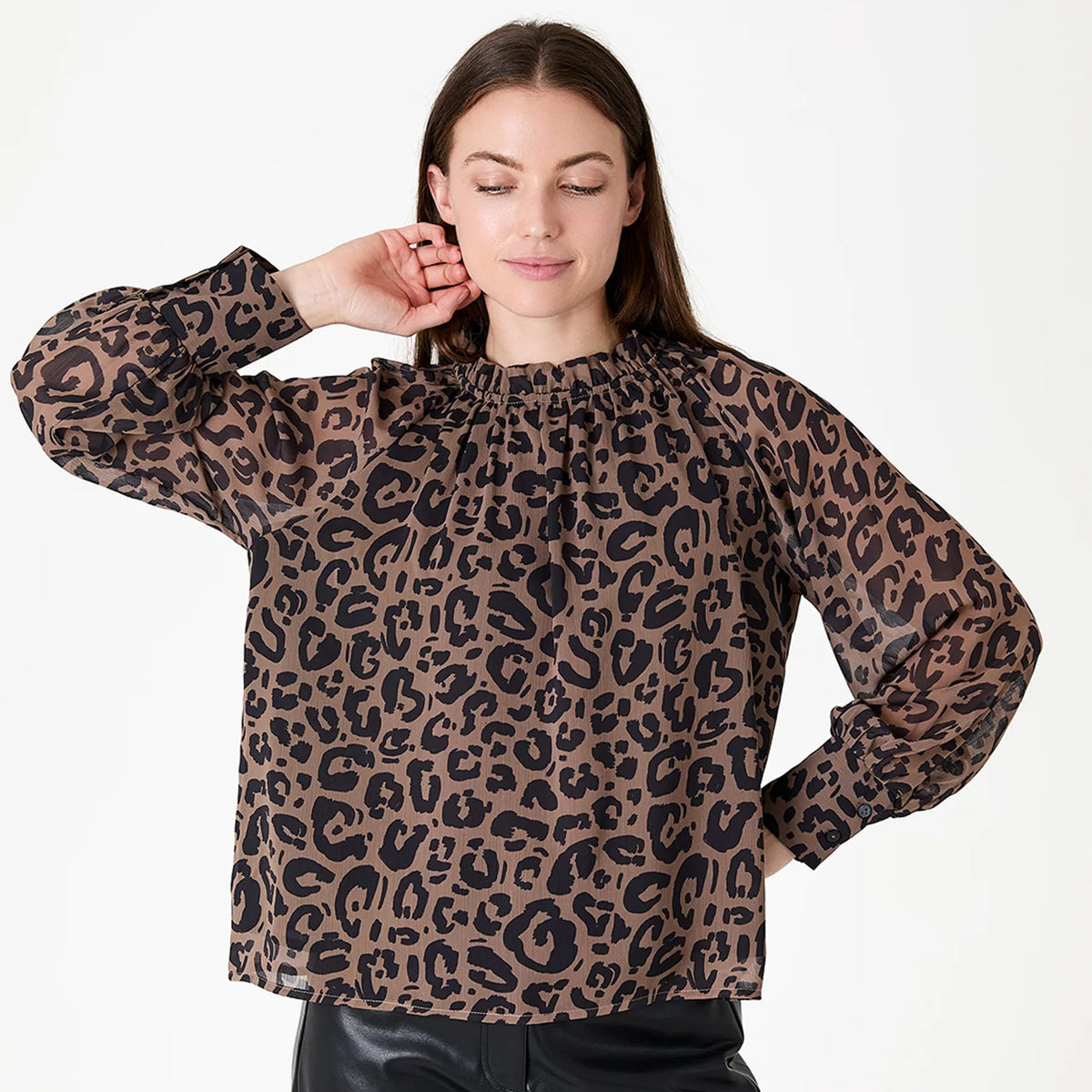 Painterly Leopard High Neck Blouse