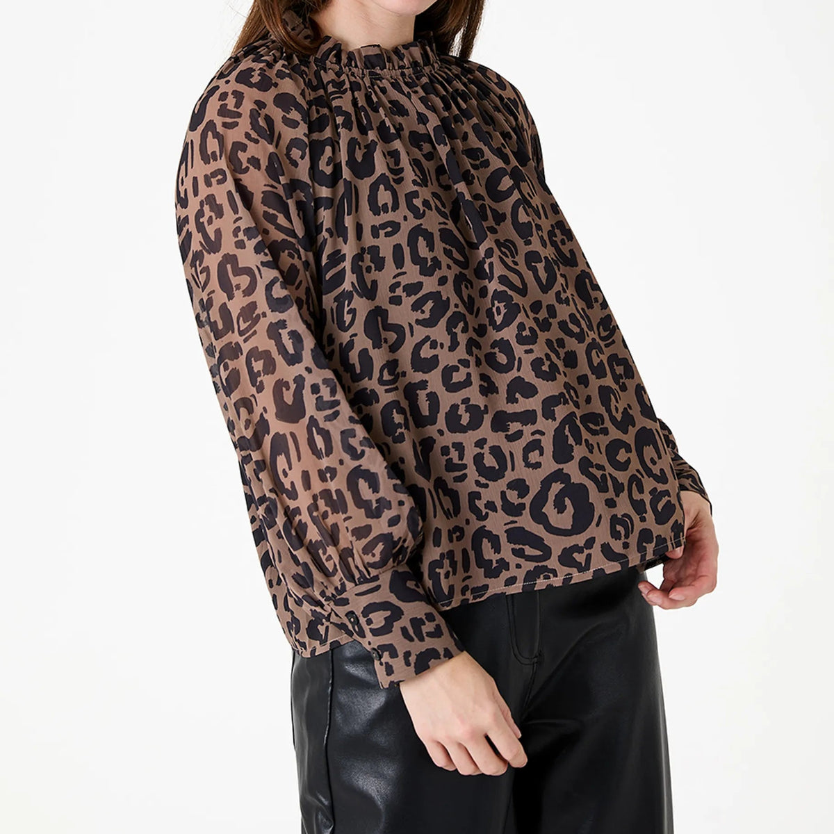 Painterly Leopard High Neck Blouse