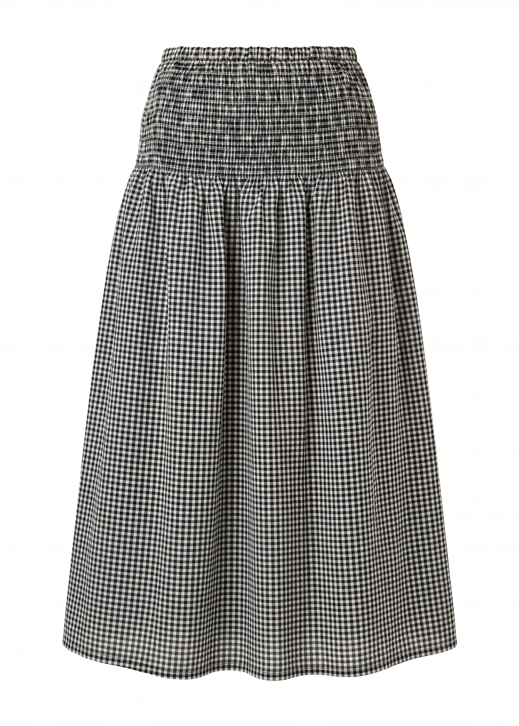Gingham Check Shirred Skirt
