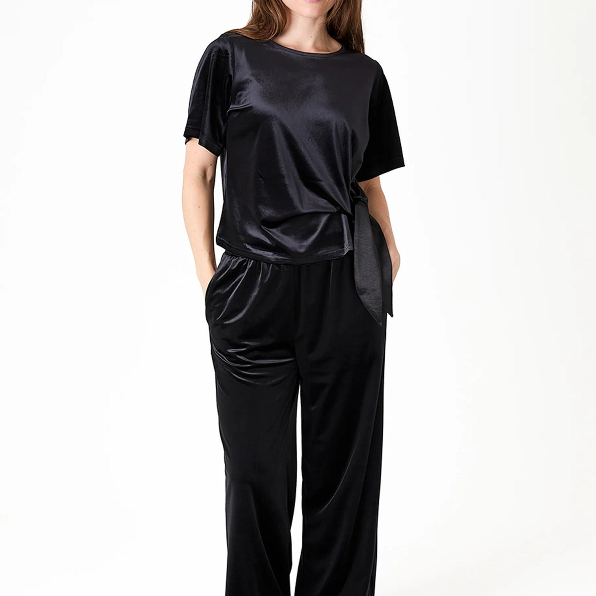 Velvet Side Tie Short Sleeve Top