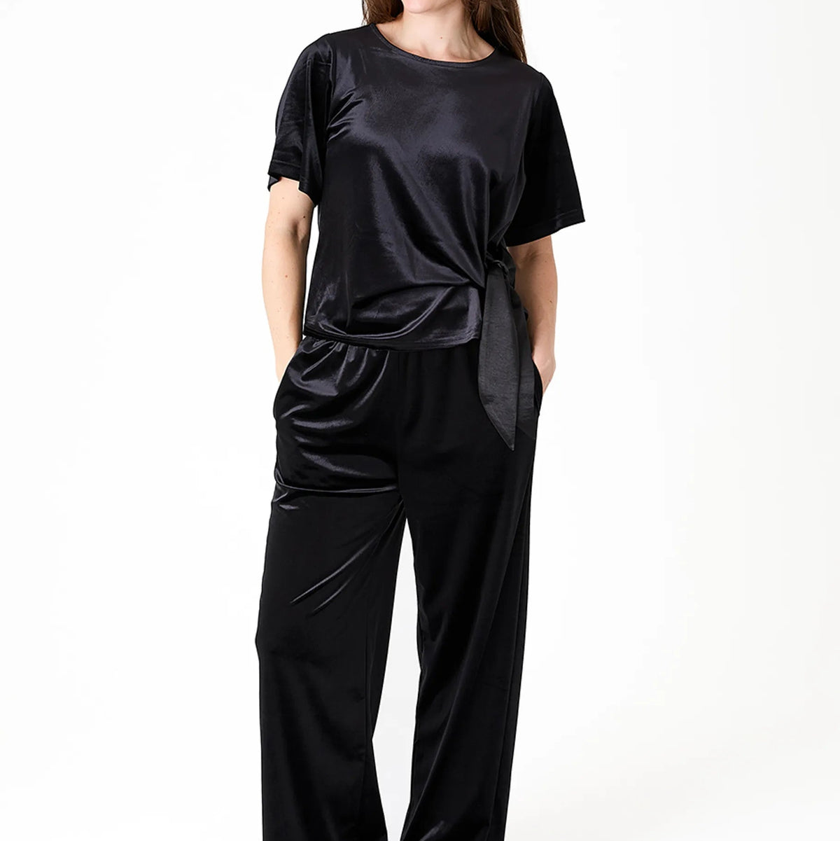 Velvet Side Tie Short Sleeve Top