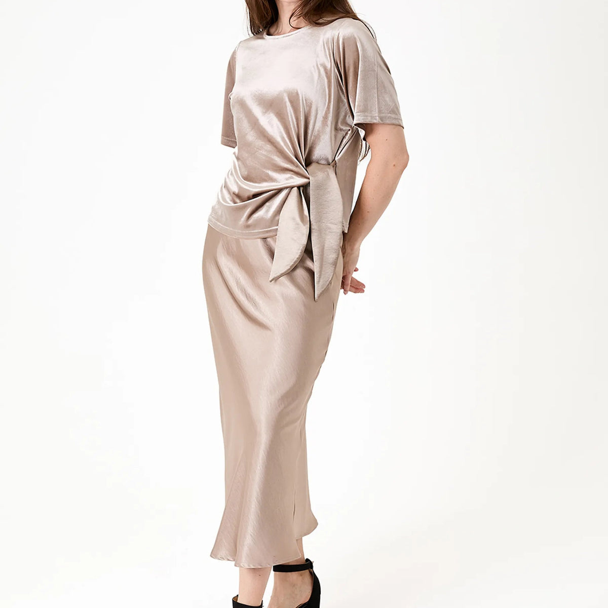 Velvet Side Tie Short Sleeve Top