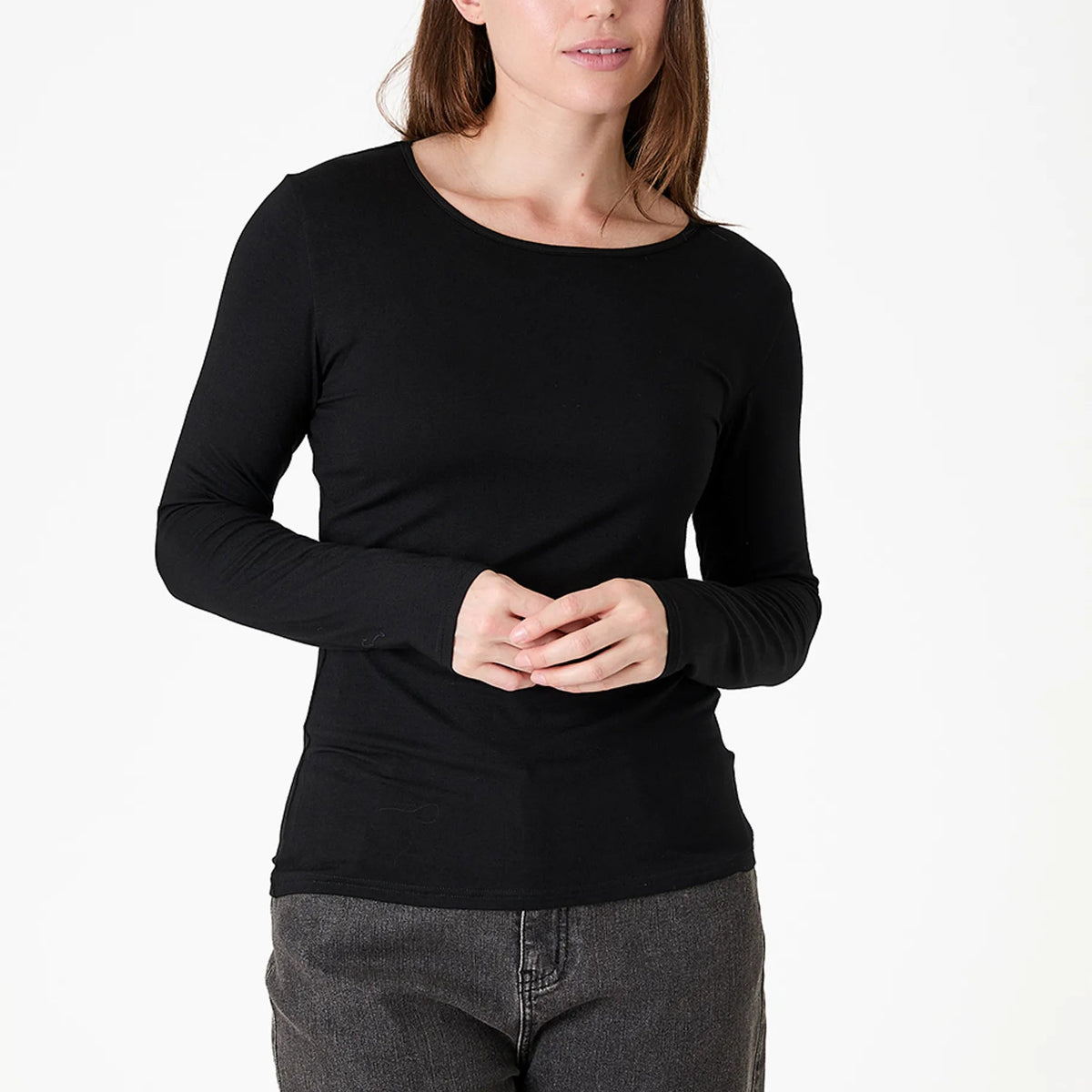 Long Sleeve Jersey Scoop Neck T-Shirt