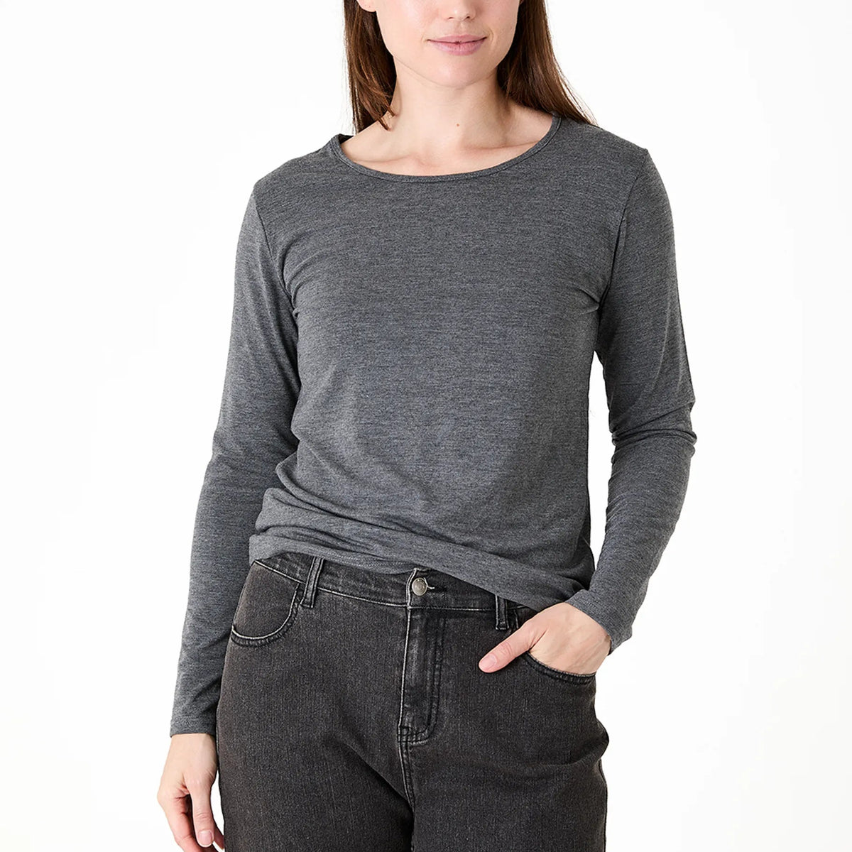 Long Sleeve Jersey Scoop Neck T-Shirt