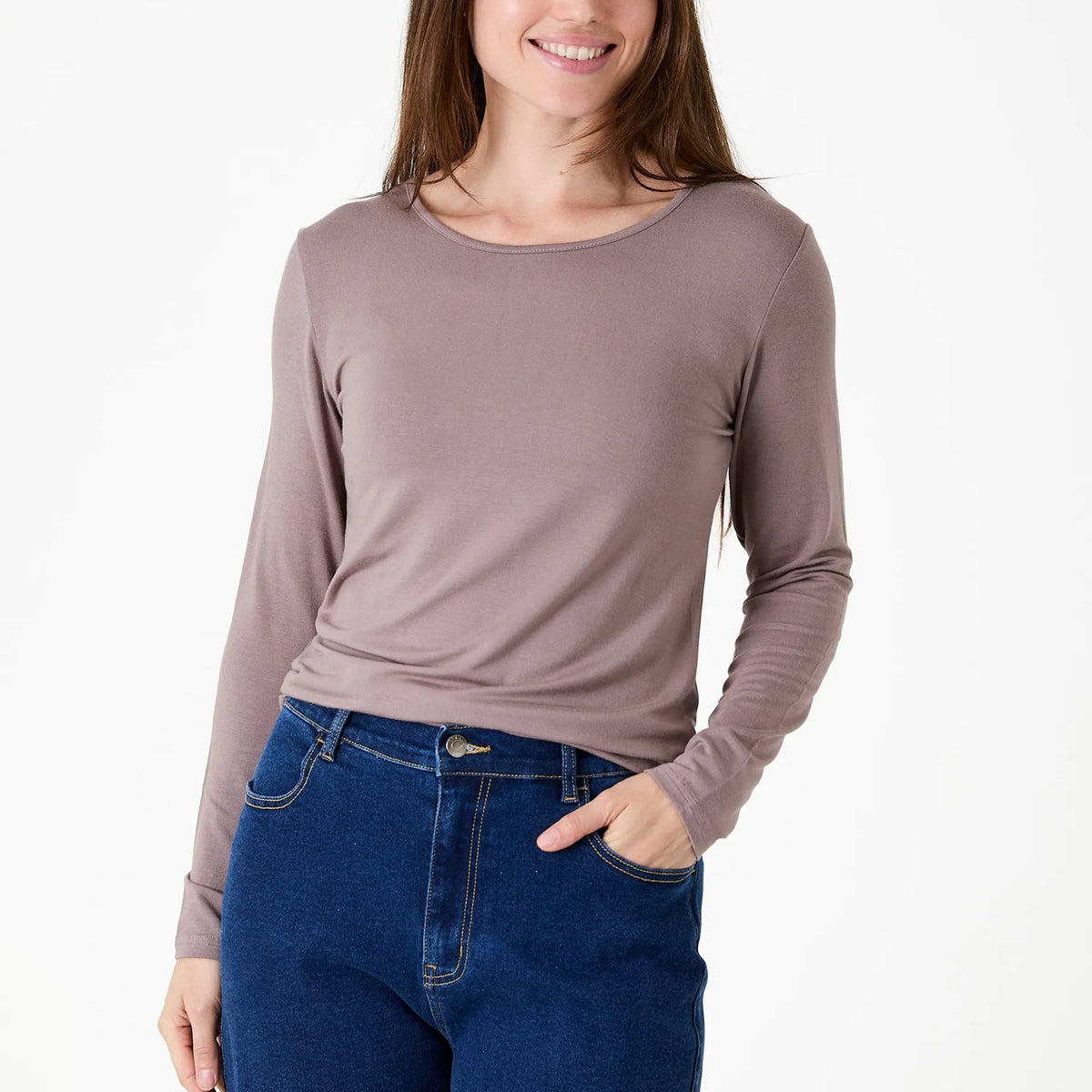 Long Sleeve Jersey Scoop Neck T-Shirt