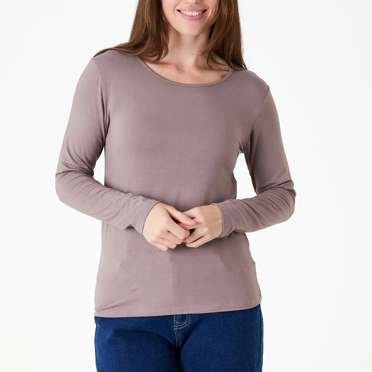 Long Sleeve Jersey Scoop Neck T-Shirt