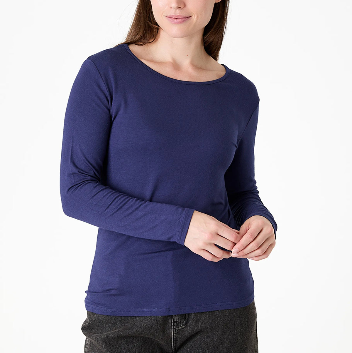 Long Sleeve Jersey Scoop Neck T-Shirt