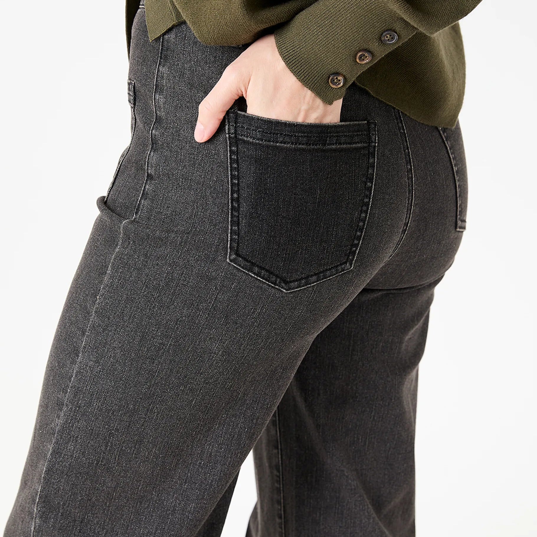 Denim Patch Pocket Front Wide Leg Jean