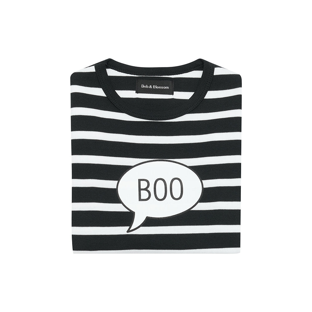 Bob and Blossom Black & White Breton Striped 'Boo' T-Shirt