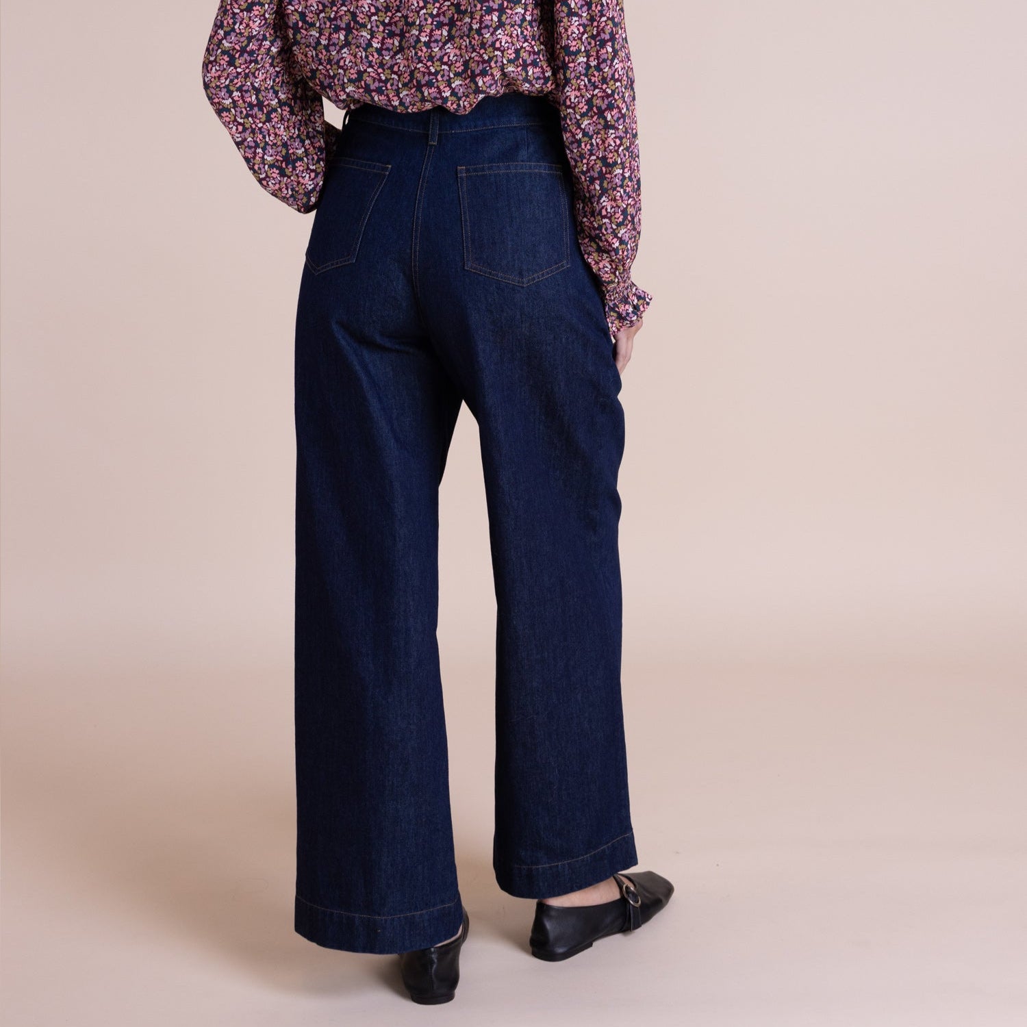 Cotton Denim Wide Leg Jeans