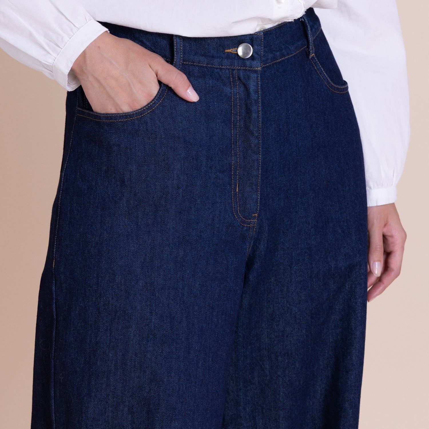 Cotton Denim Wide Leg Jeans