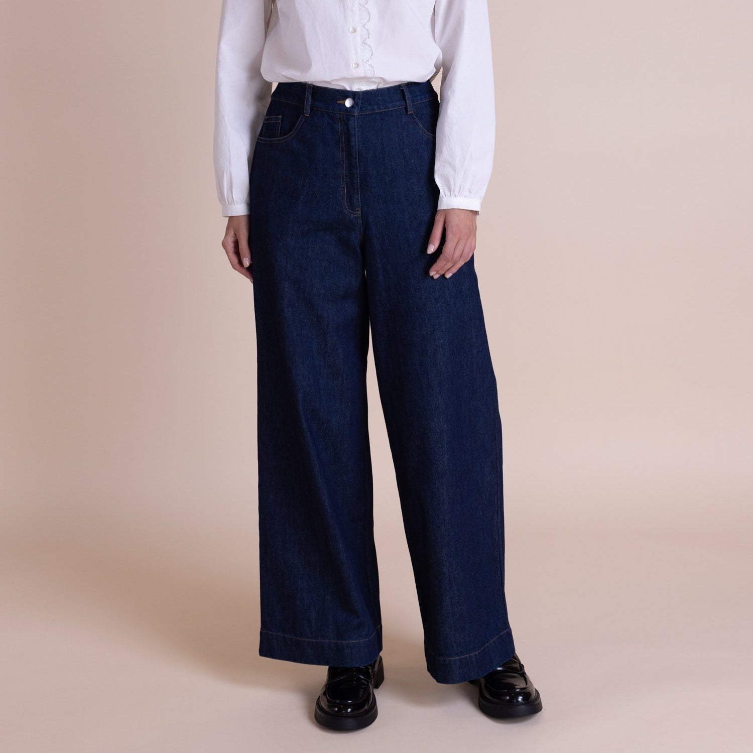Cotton Denim Wide Leg Jeans