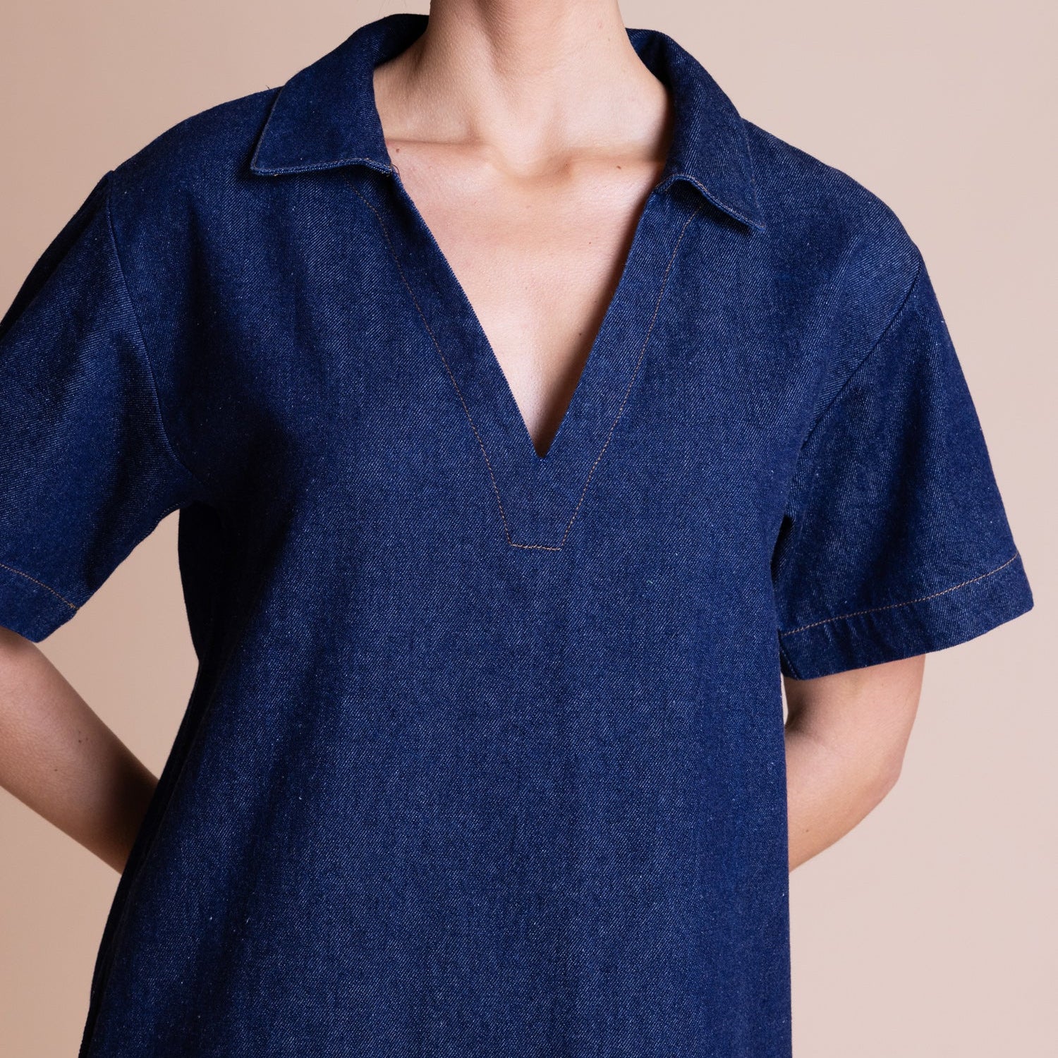 Denim Open Collar Dress