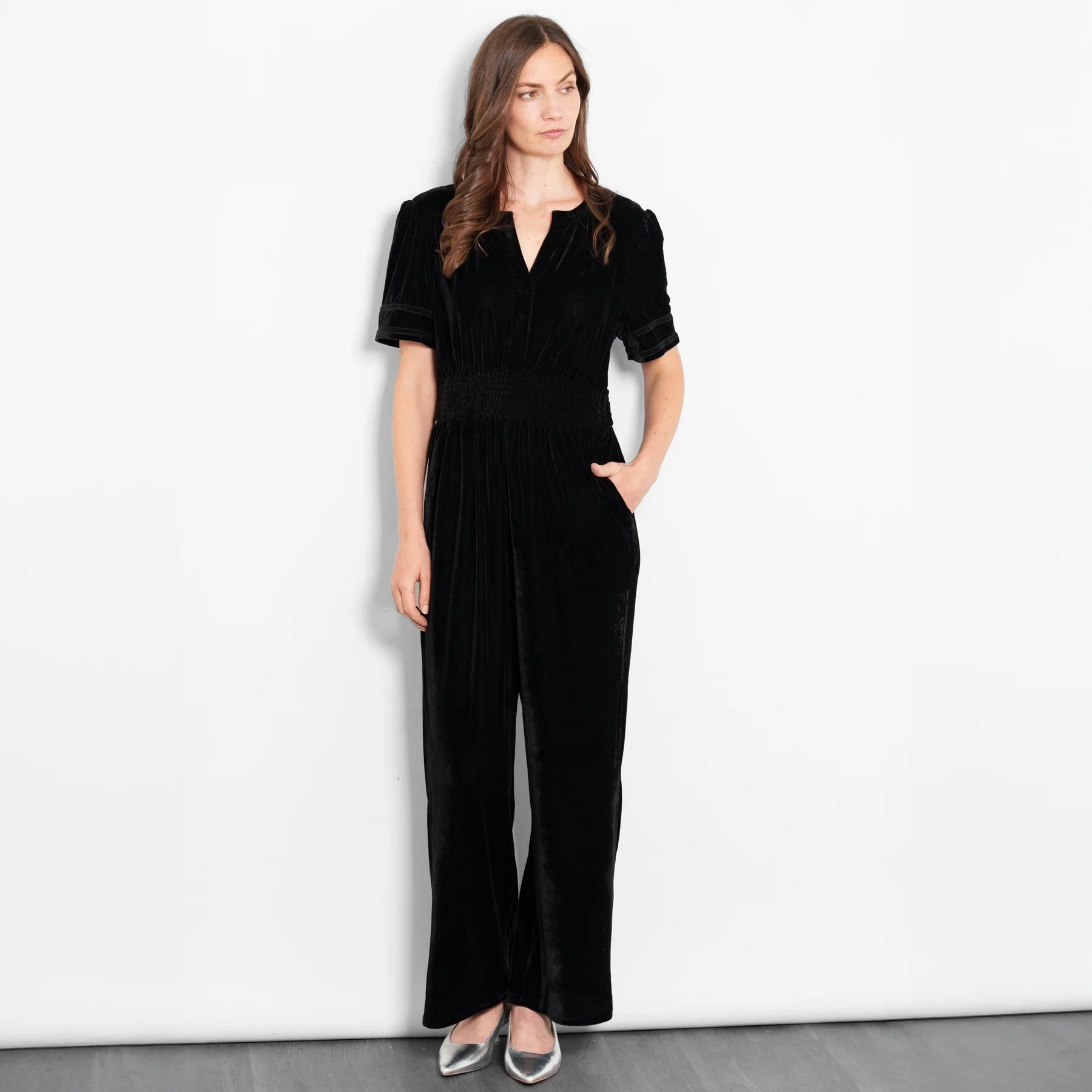 Lydia V Neck Velvet Jumpsuit