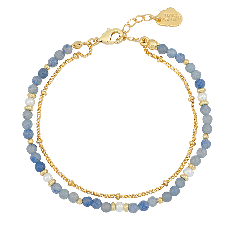 Estella Bartlett 'Follow the Fun' Mixed Pearl and Blue Aventurine Beaded Chain Duo Bracelet