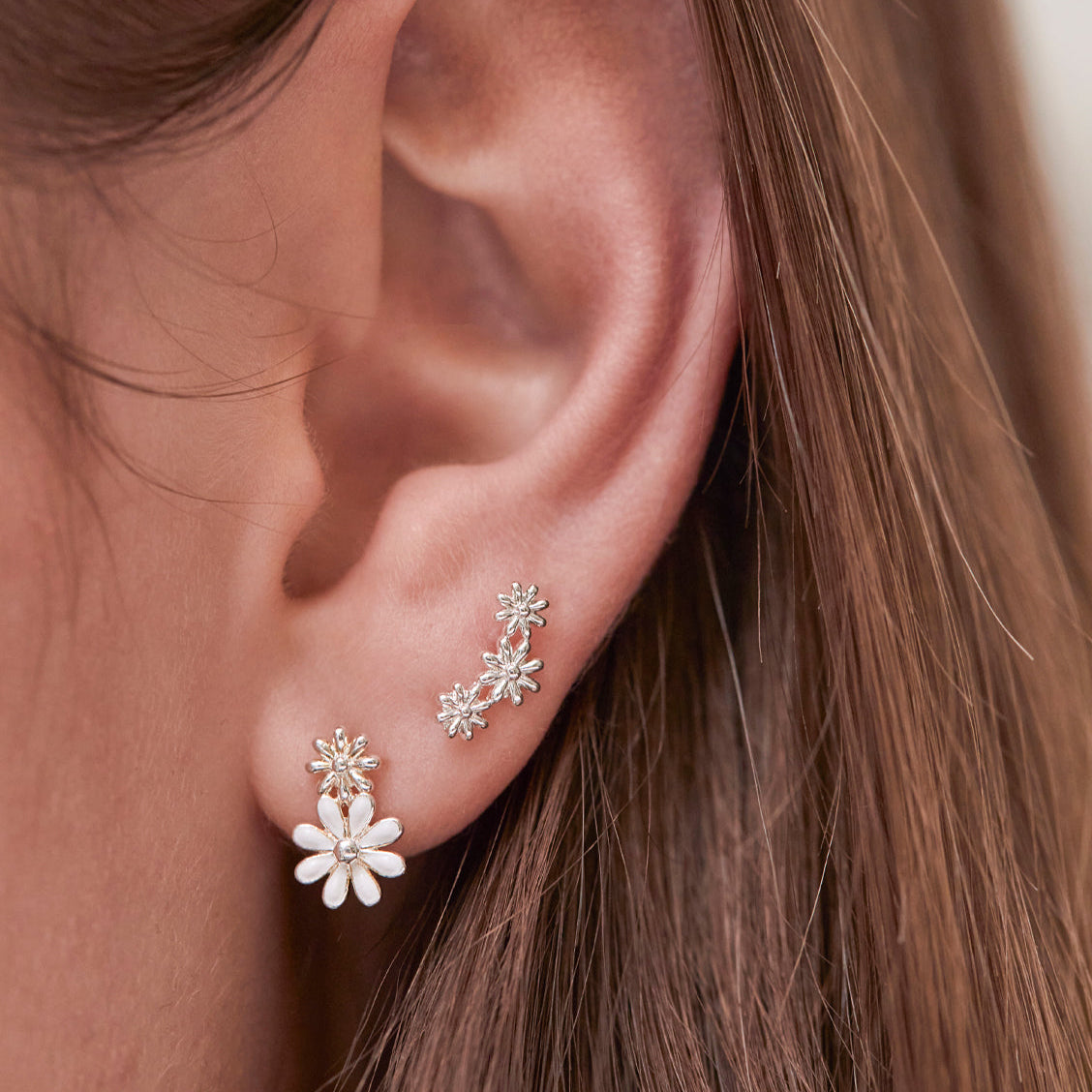 Estella Bartlett White Enamel Double Flower Earrings Studs