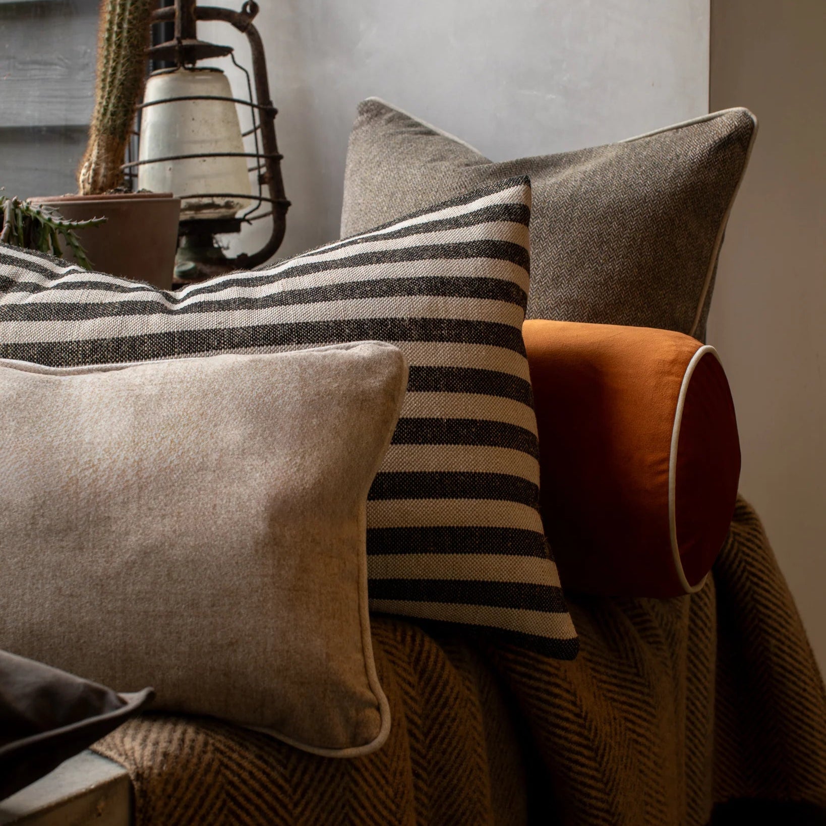Chalk Bertie Small Brushed Oblong Cushion
