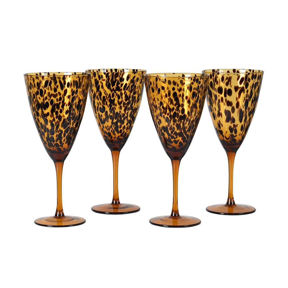 Set of 4 Leopard Print Wine Glasses