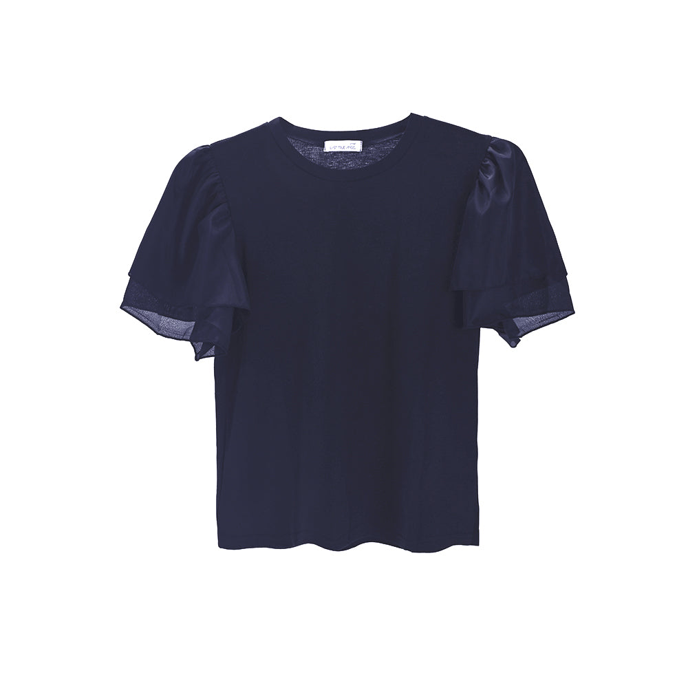 White Leaf Twin Layered Flutter Sleeve Top