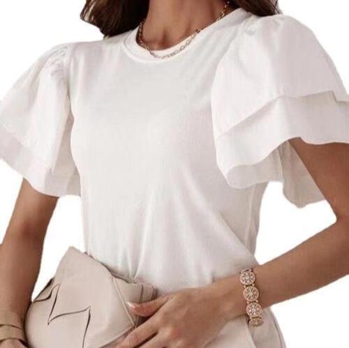 White Leaf Twin Layered Flutter Sleeve Top