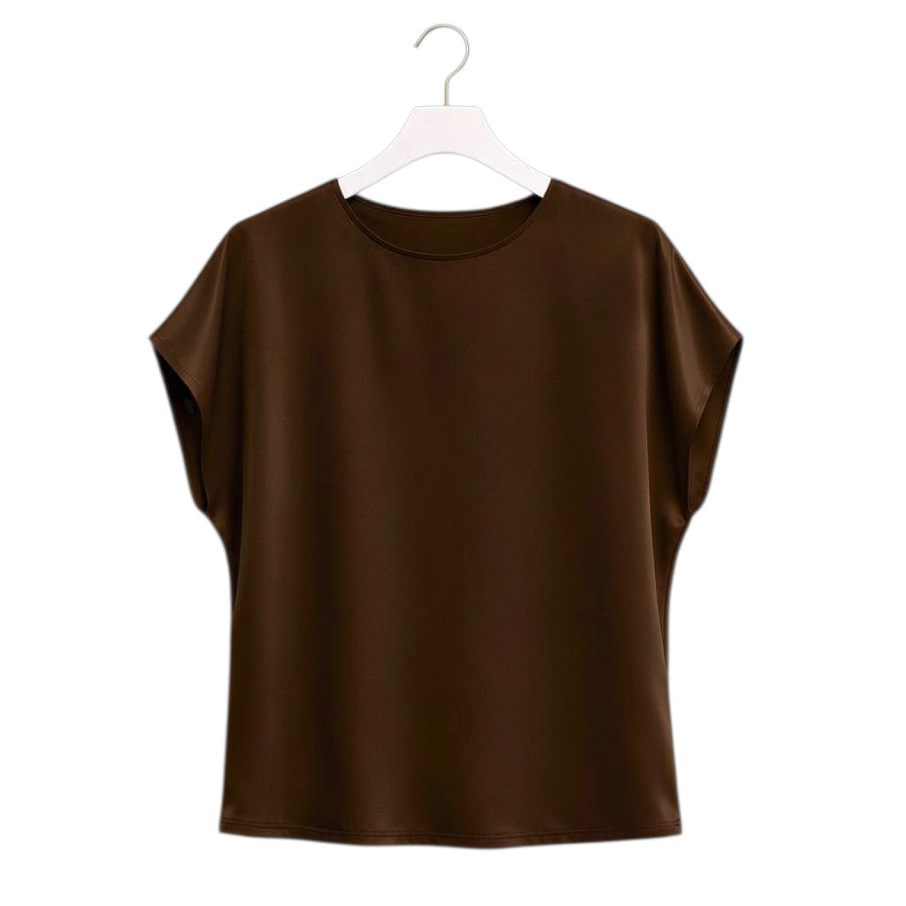 White Leaf Satin Boxy T-Shirt Top