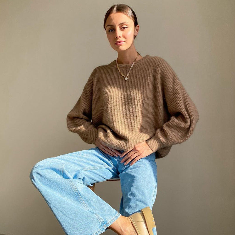 White Leaf Balloon Sleeve Knit Jumper