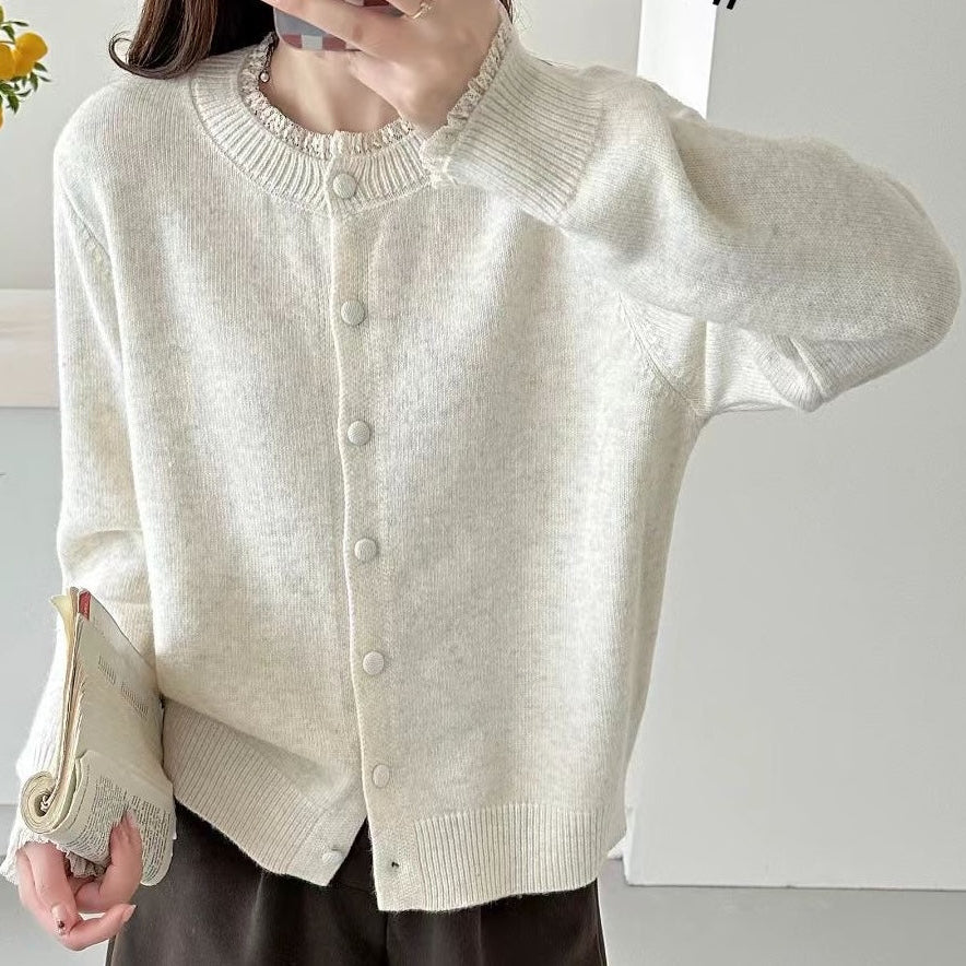 White Leaf Lace Trimmed Cardigan