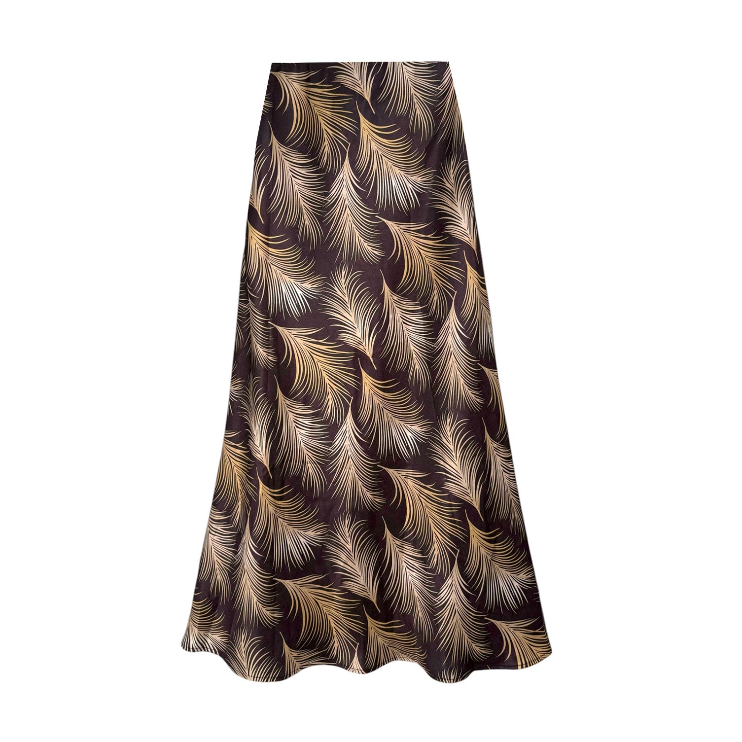 White Leaf Patterned Satin Slip Skirt