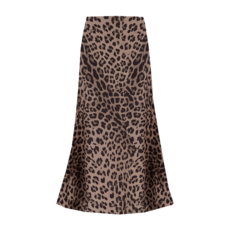 White Leaf Leopard Print Satin Slip Skirt