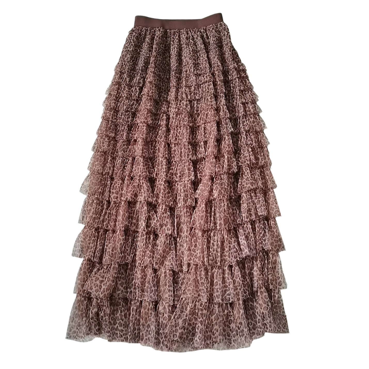 White Leaf Leopard Print Tiered Ruffle Skirt