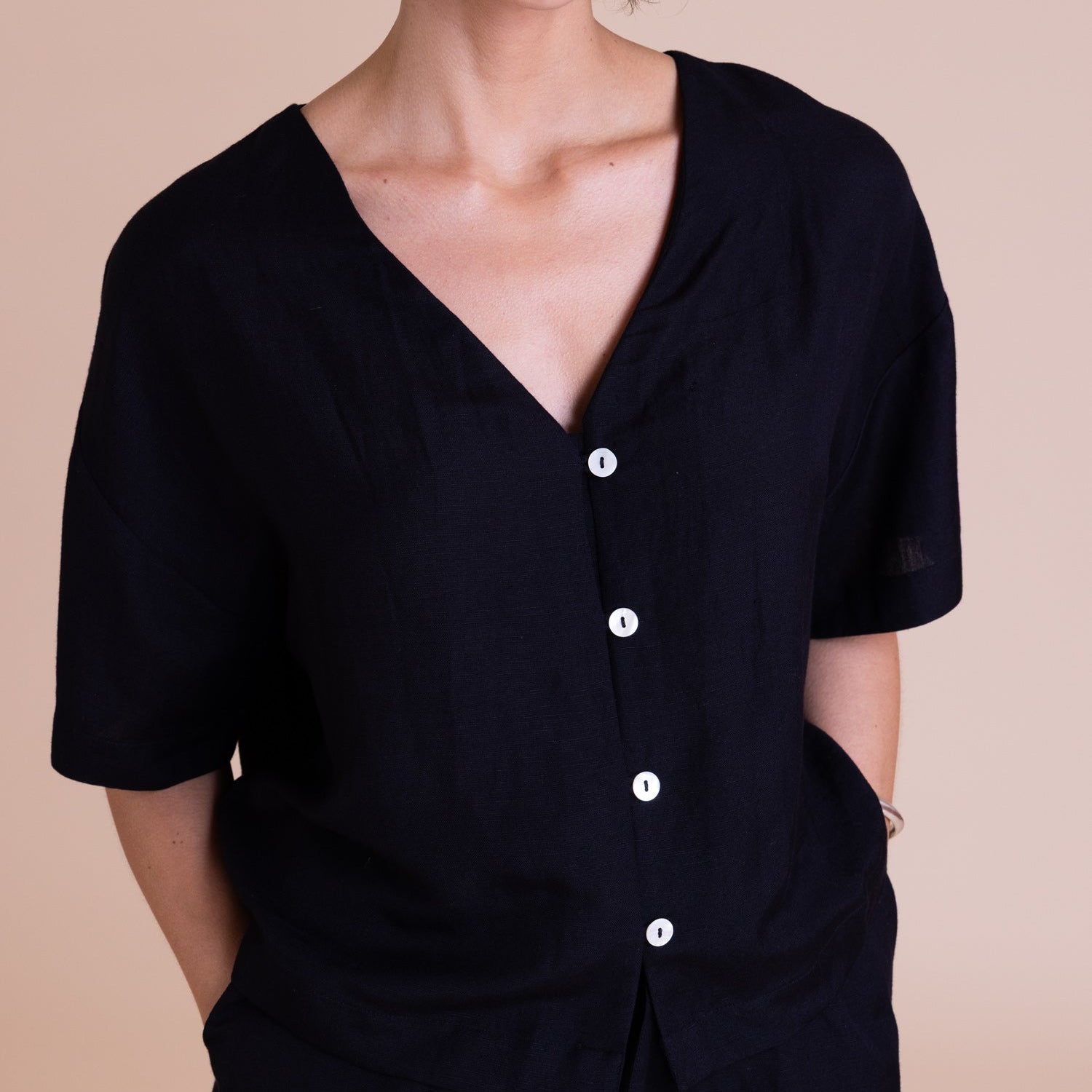 V Neck Button Through Top