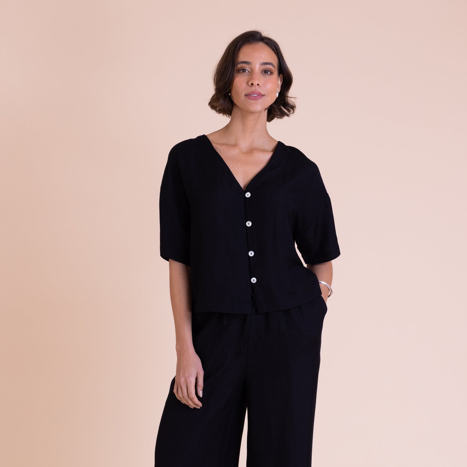 V Neck Button Through Top