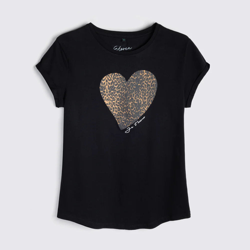 Eleven Loves - Leopard Heart Neat Fit T-Shirt