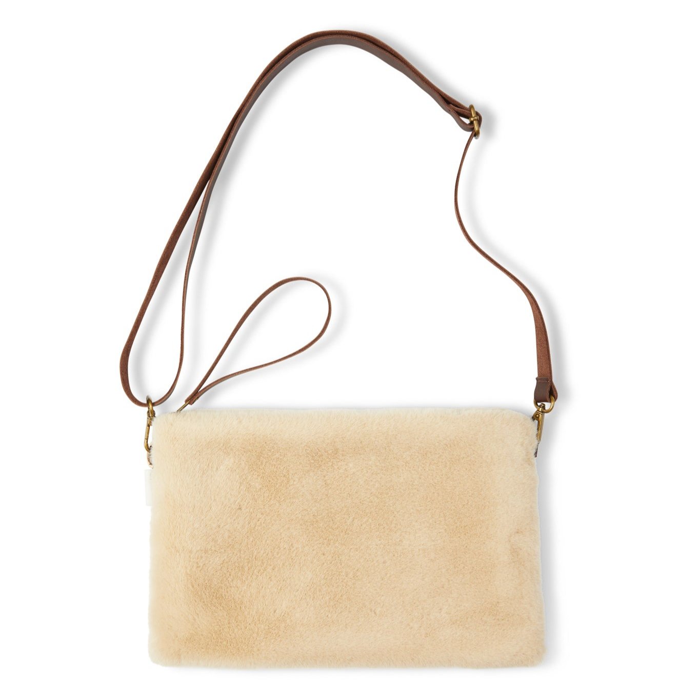 Chalk Large Flat Fur Pouch Bag with Strap