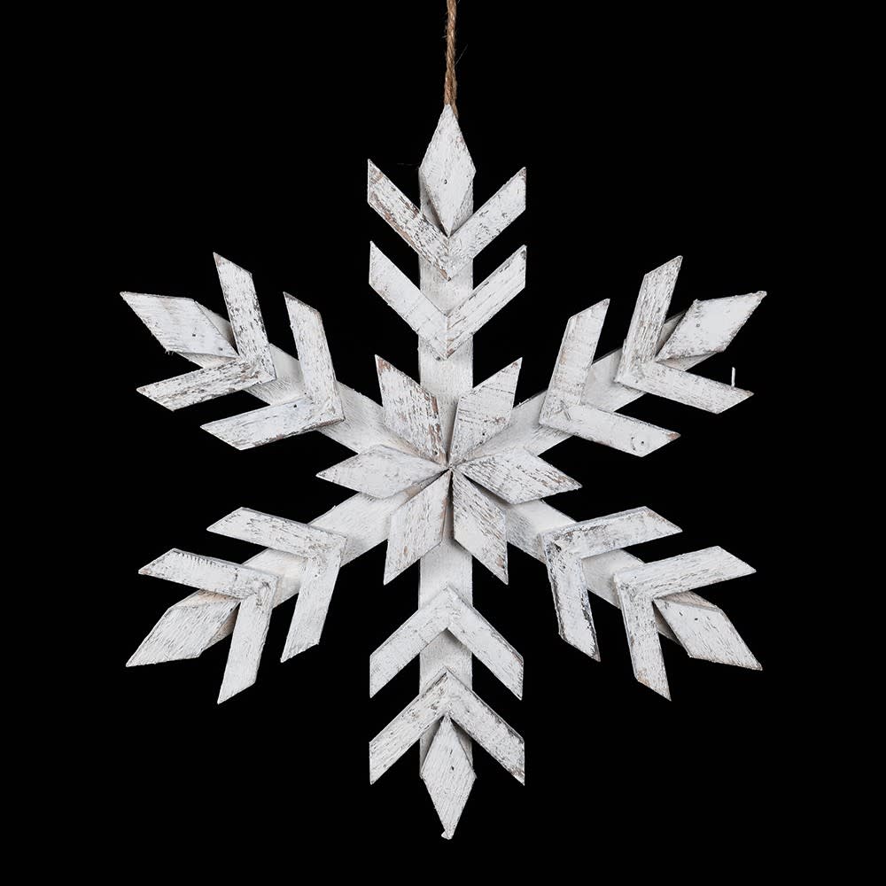 Open White Wooden Hanging Snowflake