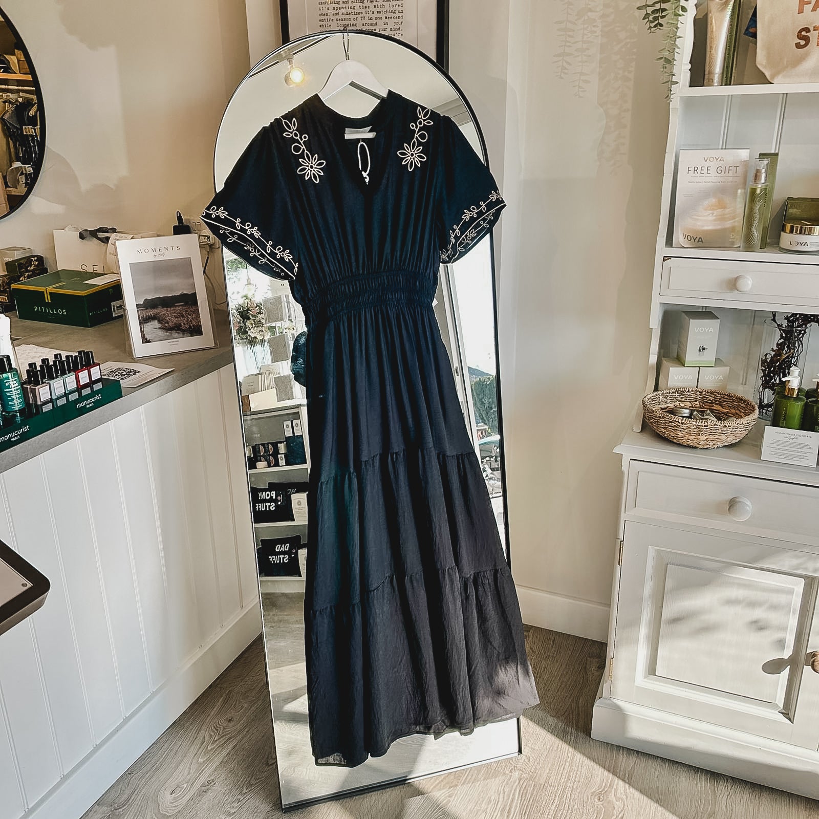 Roxy Black Embroidered Tiered Dress