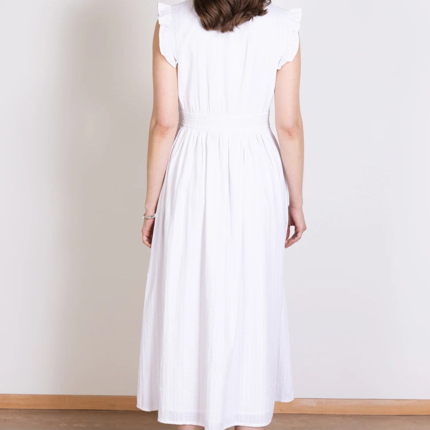 Plain Textured Sleeveless Cotton Midi Dress