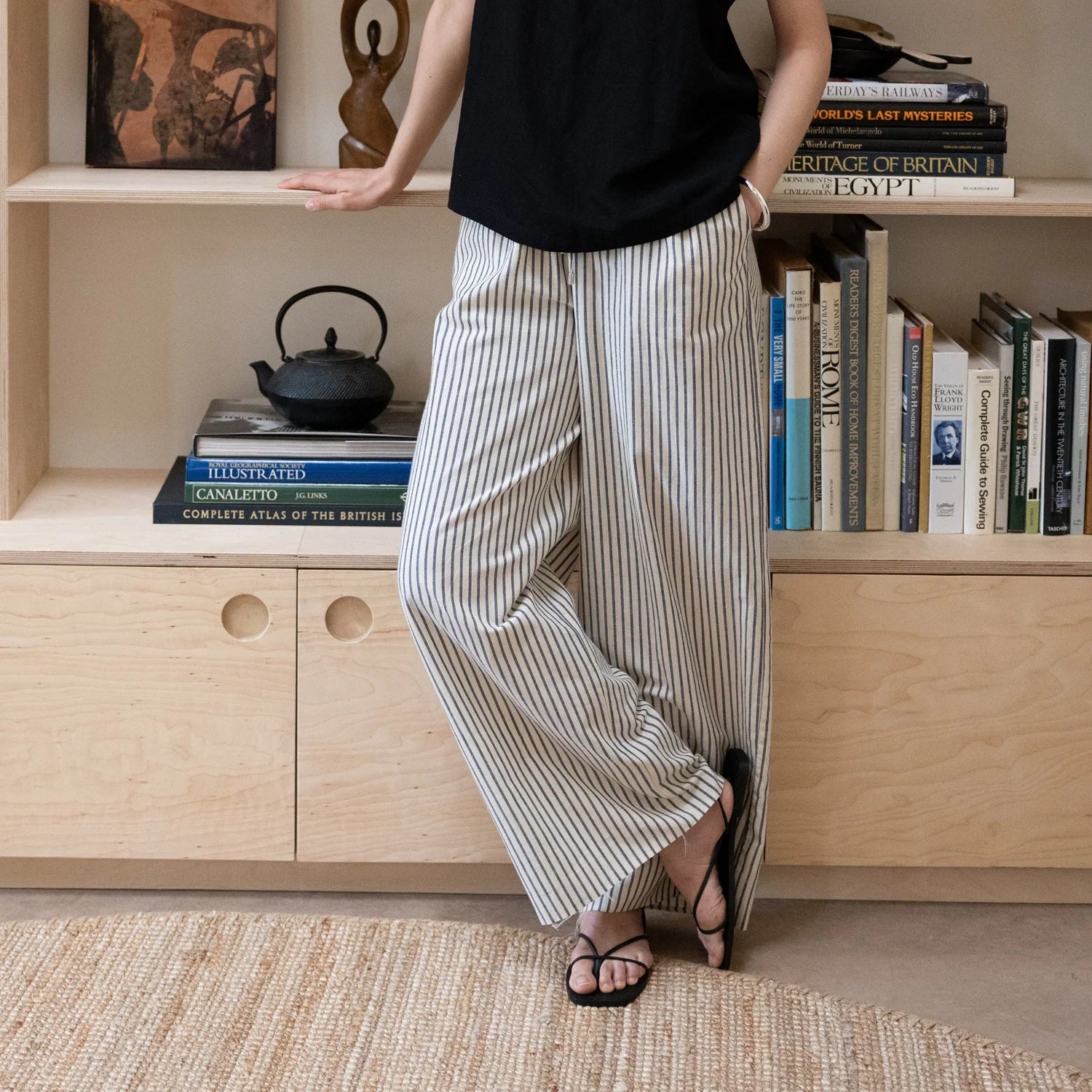 Striped High Waisted Wide Leg Trouser