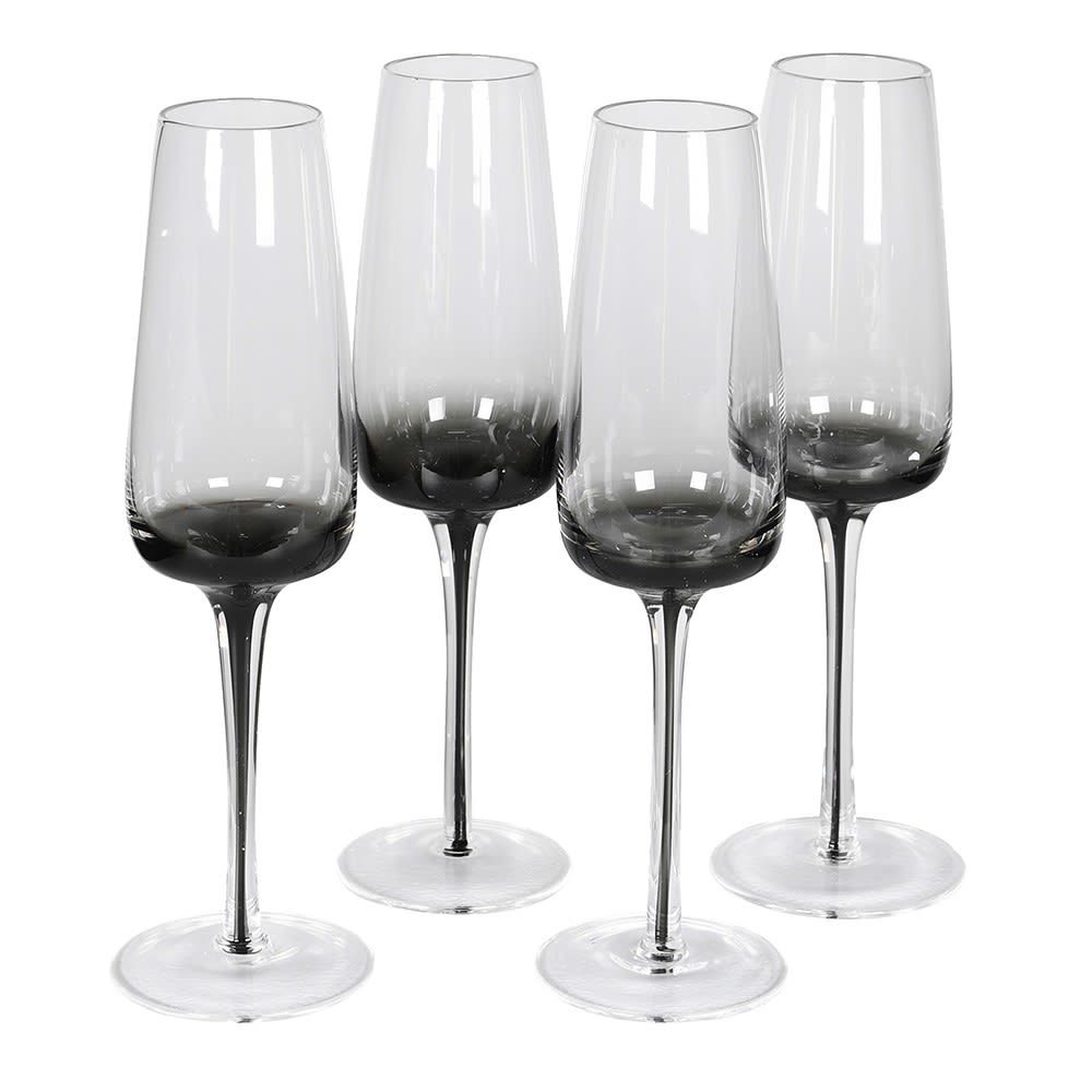 Set of 4 Smoked Charcoal Champagne Glasses