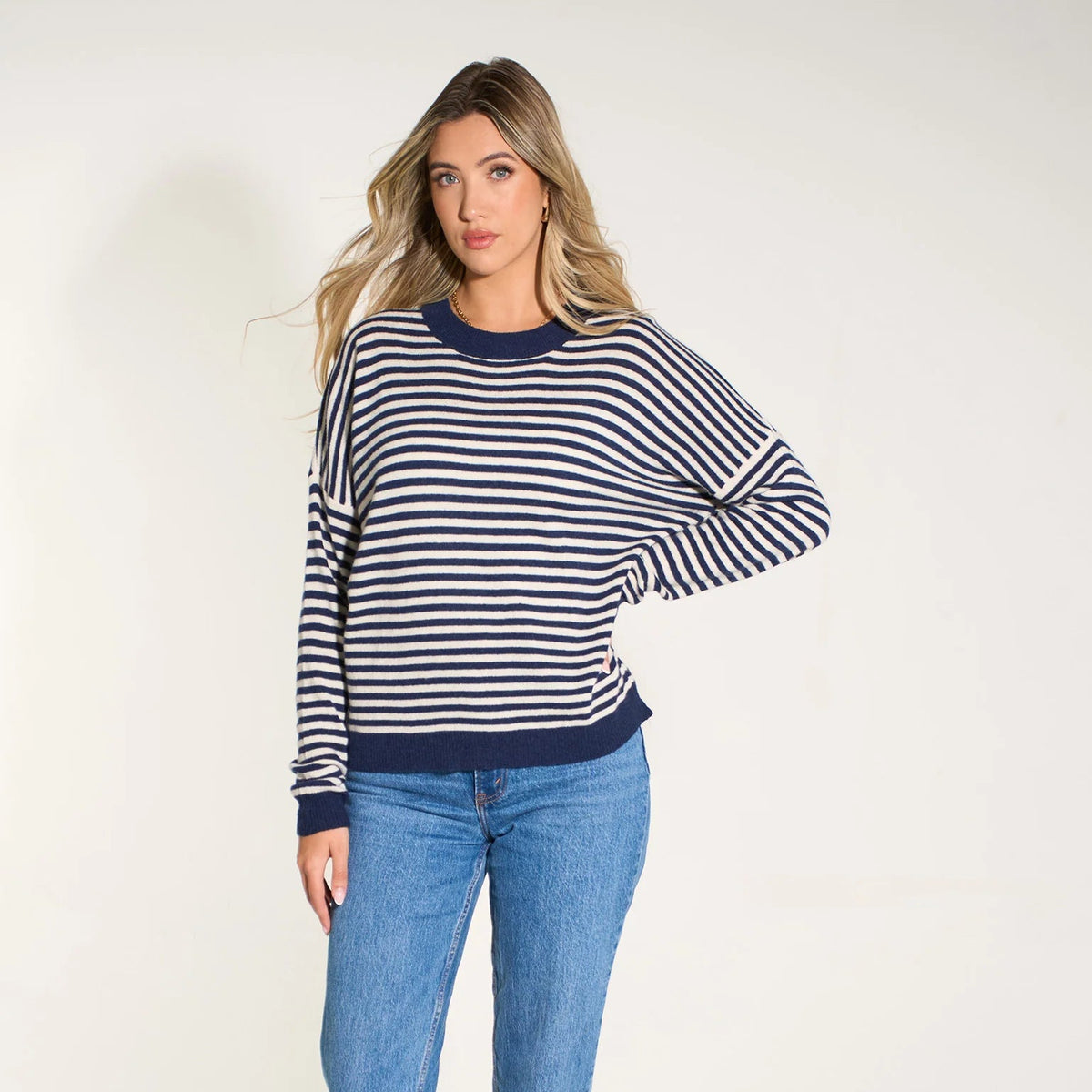 Striped Long Sleeve Italian Cashmere Wool Blend Jumper
