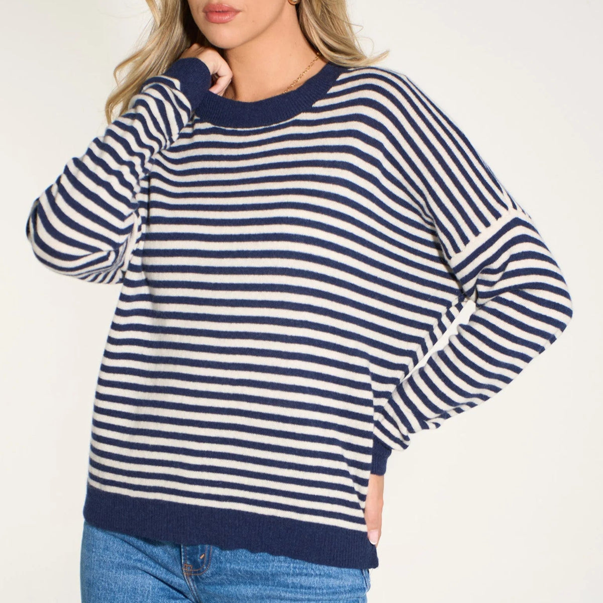Striped Long Sleeve Italian Cashmere Wool Blend Jumper
