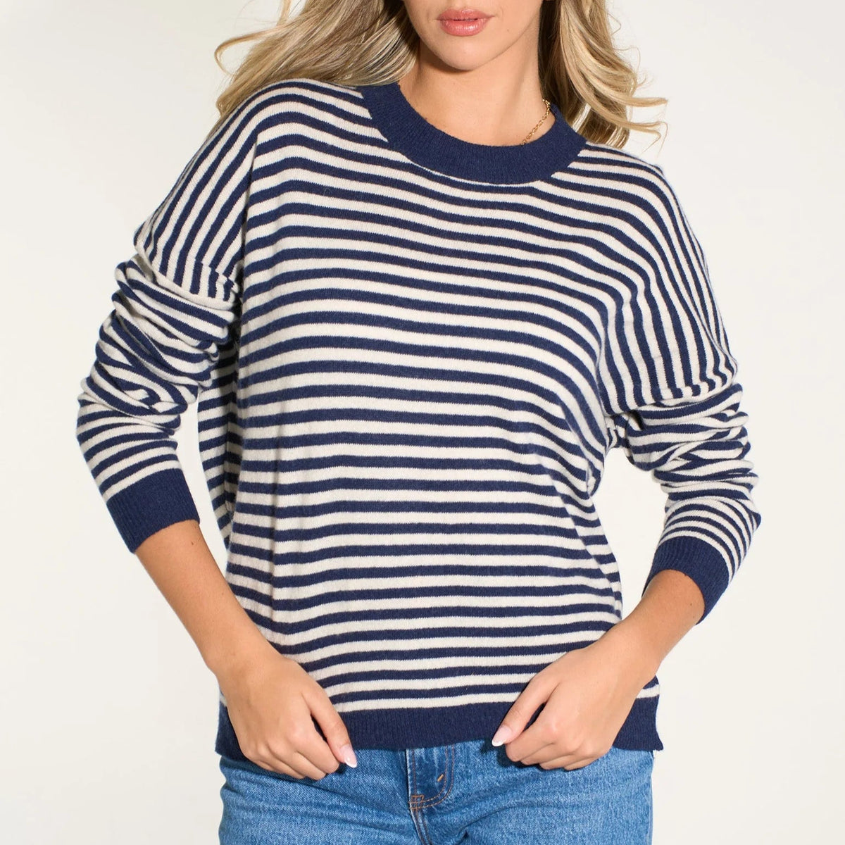 Striped Long Sleeve Italian Cashmere Wool Blend Jumper