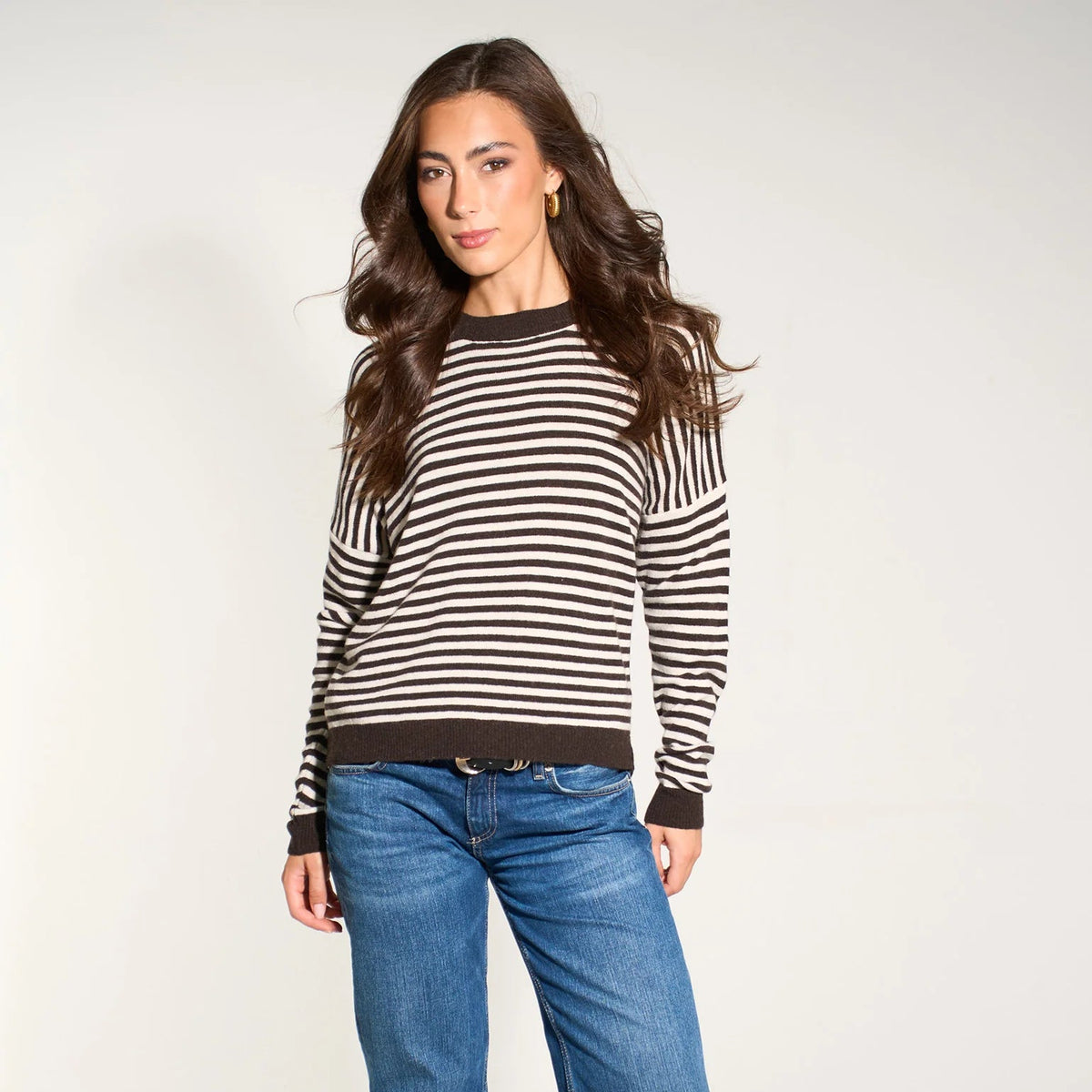 Striped Long Sleeve Italian Cashmere Wool Blend Jumper