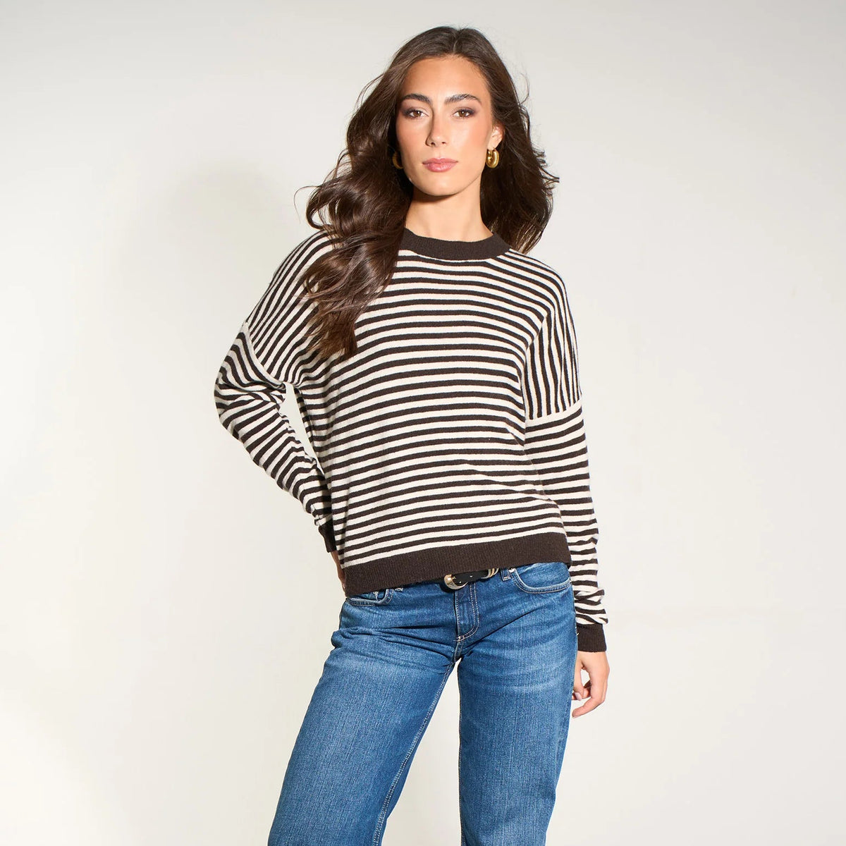 Striped Long Sleeve Italian Cashmere Wool Blend Jumper