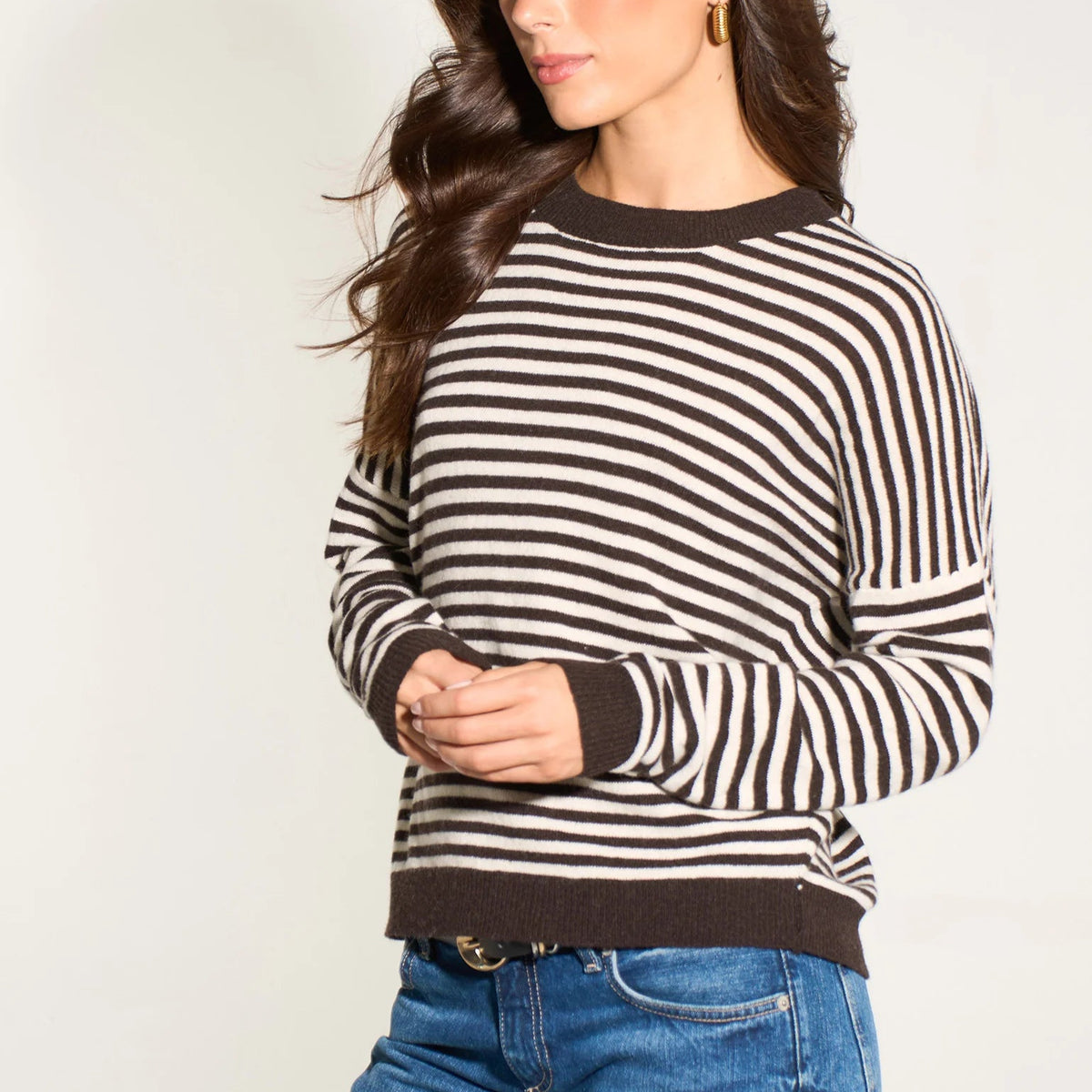Striped Long Sleeve Italian Cashmere Wool Blend Jumper