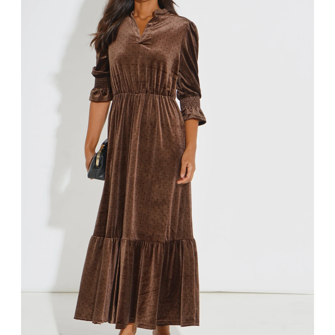 Velvet Polka Dot Pandora V-Neck Dress