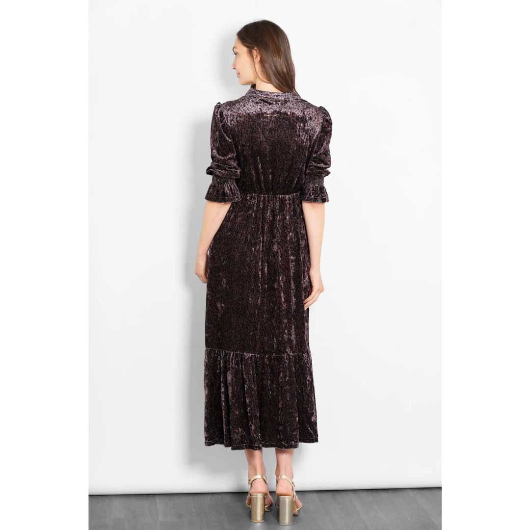 Pandora V Neck Leopard Velvet Midaxi Dress